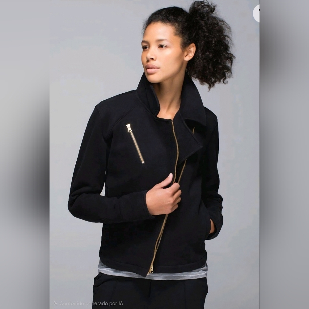 Lululemon Womens Lab ShadowZip Up Blazer Moto Jacket BlackGold Zipper Sz 10